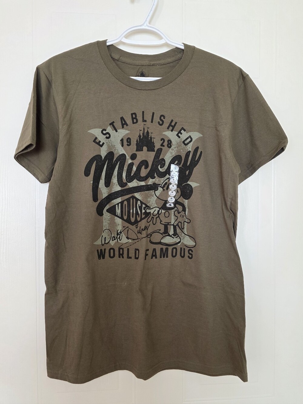 Disney Mickey Mouse Graphic Short Sleeve Tee Shirt, Olive Green and Black, M